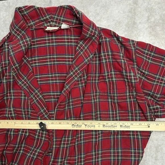 L.L.Bean Flannel Scotch Plaid Robe Vintage Mens Size L Red Cotton Lounge USA - Picture 3 of 5